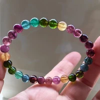 natural colorful tourmaline bracelet clear round beads 6 5mm rainbow tourmaline women men crystal jewelry aaaaaaa