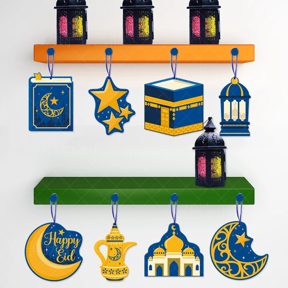 

10PCS Eid Mubarak Hanging Decoration Tag Ramadan Kareem Hanging Plaques Ramadan Mubarak Decorations for Eid Al-fitr Party Supply