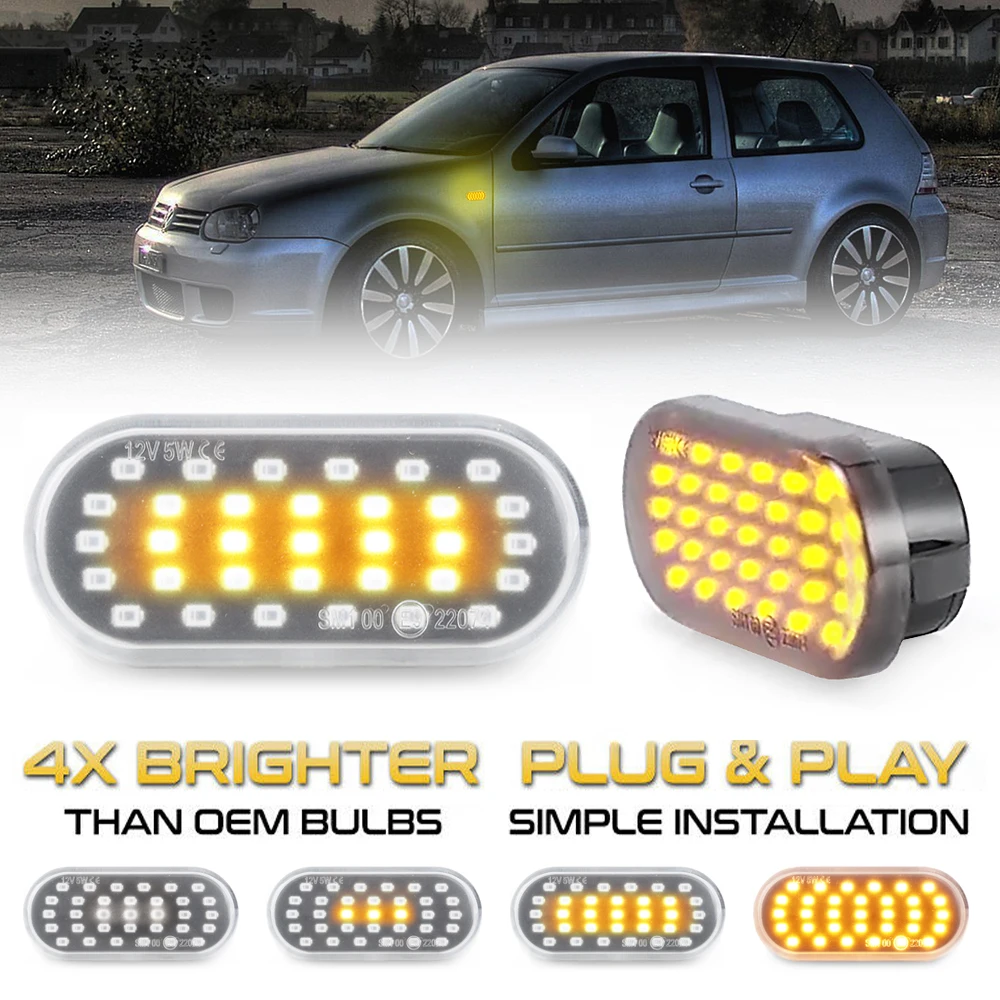LED Amber Smoke Side Marker Lights Turn Signal Lamps For VW Bora Golf 3 4 Passat 3BG Polo Sharan Lupo Bora Multivan Caddy Jetta
