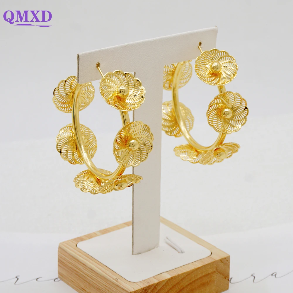 

Fashion Gold Color Earring Big Hoop Earring Round Circle Drop Earrings Bohemian Flower Stud Earrings Jewelry Female Gifts