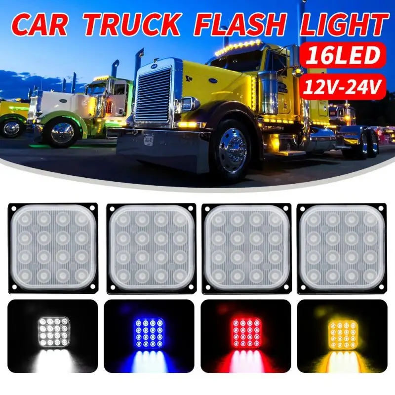 

1PC12V 16W Car Flashlight 16LED Off-road Vehicle Emergency Warning Strobe Light Energy Saving Low Consumption High Brightness