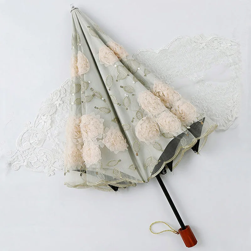 

Двухслойный роскошный зонтик, кружевной пляжный зонтик с вышивкой, женский портативный зонтик