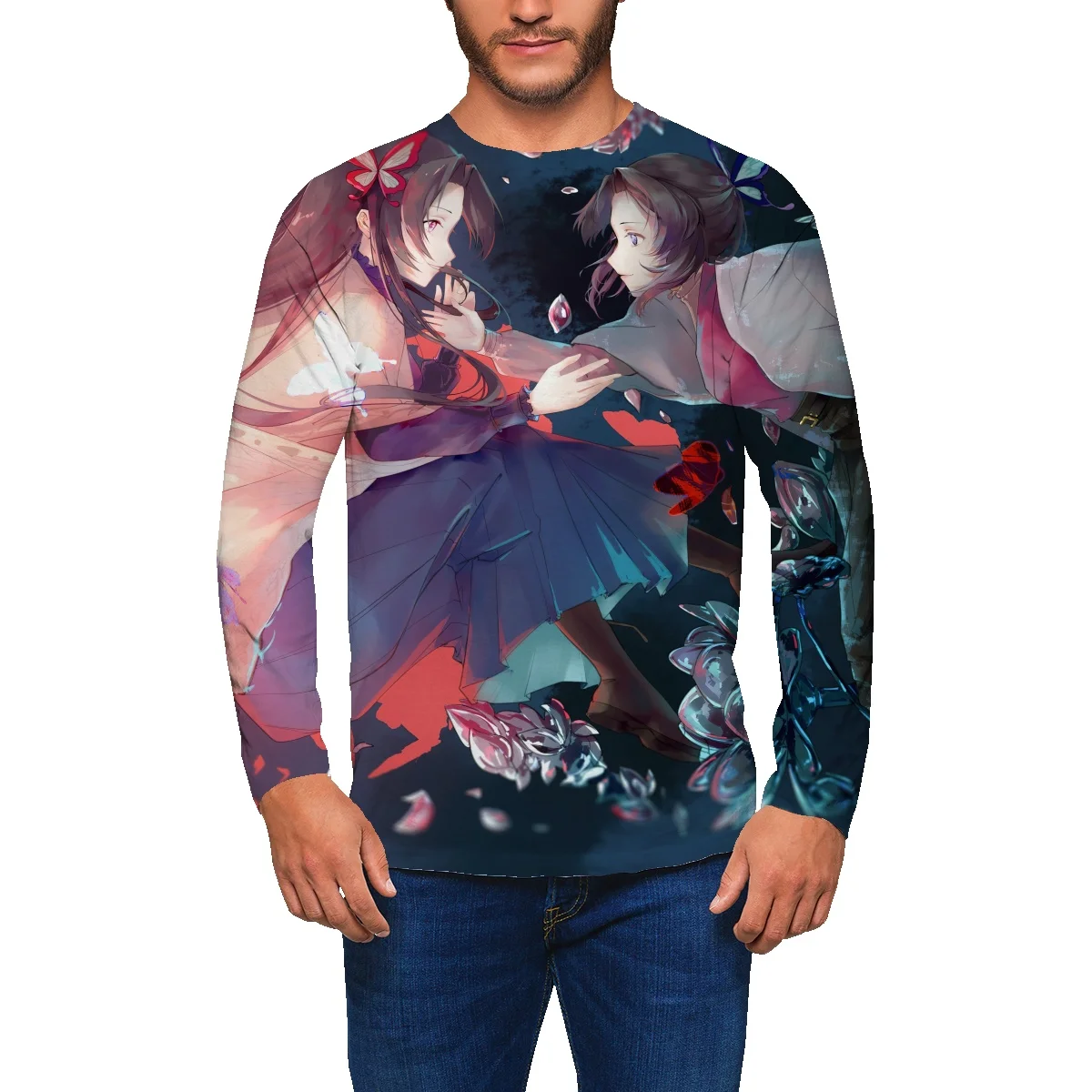 

Свитер мужской с круглым вырезом, универсальная Свободная куртка с анимационным принтом Призрачного убийства, тонкая одежда для пар, больш...