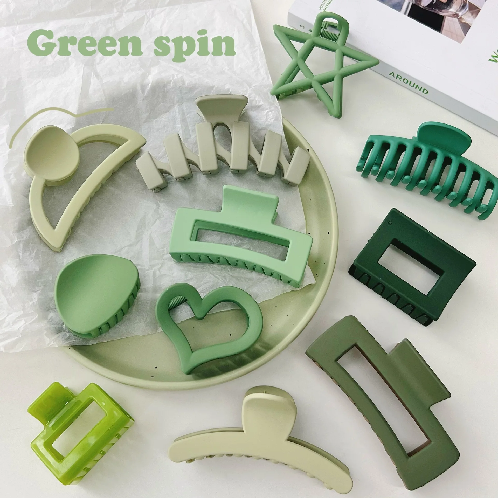 

Green Frosted Plastic Hair Claw For Women Girl Back Head Hair Clip Shark Clips Large Size Hairpin Crab Barrette Hair Accessories