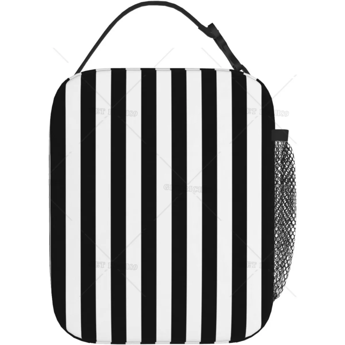 Изолированная сумка для ланча с черно-белым принтом в полоску женщин и мужчин