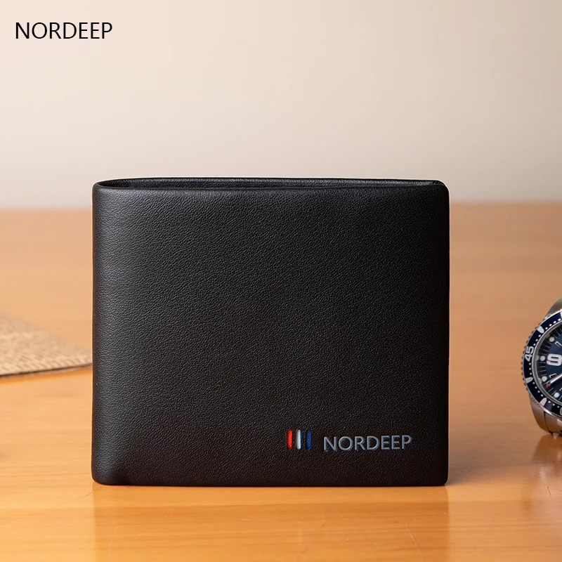 

NORDEEP 2023 New 100% Genuine Leather Men Wallets Classic Color Block Real Cowhide Wallets for Man Short Black Walet RFID