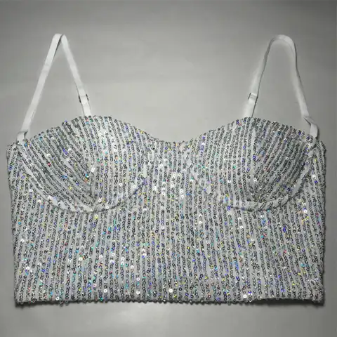 Shiny Sequins Crop Top Women Fashion Sexy Bra Bralette Corset Ladies Lingerie Party Performance Clothes Tank Tops Woman Clothing