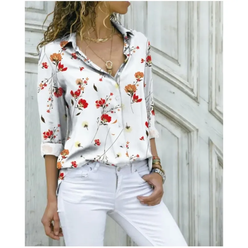 Новая женская рубашка с длинными рукавами и цветочным принтом на пуговицах