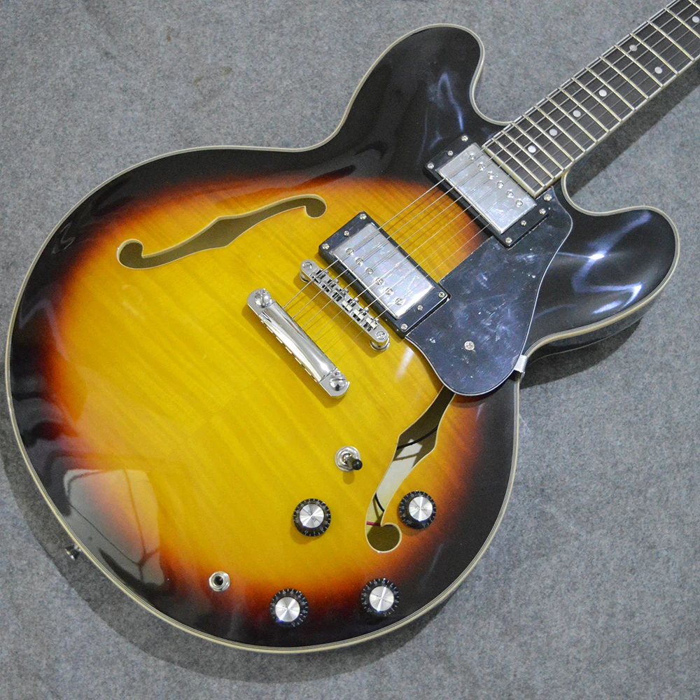 

Custom ES 335 Semi Hollow F-hole Flame Maple Veneer Electric Guitar Jazz Guitar with High Quality Pickups