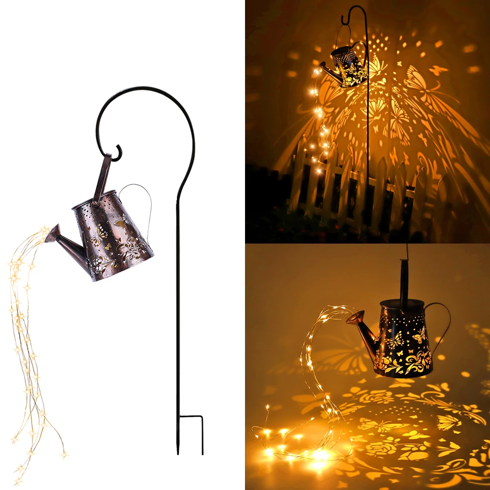 

Solar Watering Can Light Hanging Kettle Lantern Light Waterproof Garden Decor Metal Retro Lamp for Outdoor Table Patio Lawn Yard