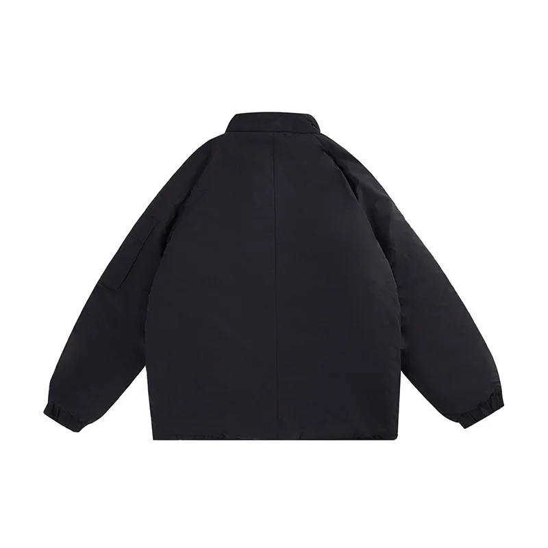 Rainbowtouches Men Harajuku Winter Black Down Jackets Japanese Streetwear Puffer Jacket Sleeve Pocket Waist-Tie Mens Outwear New