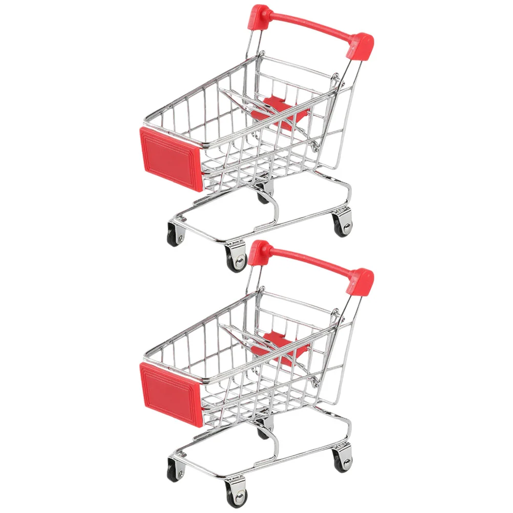 

2pcs Mini Shopping Cart Toys Funny Simulation Trolley Sundries Storage Baskets Vans