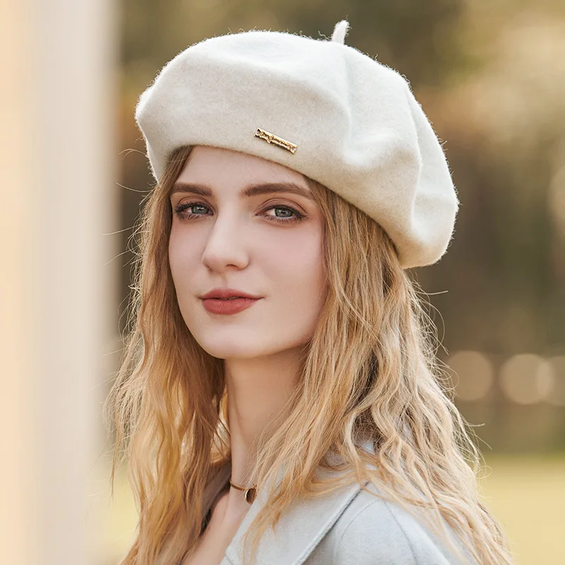 2023 Wool Women Berets Winter Hats Vintage French Plaid Top Military Cap Painter Hat Autumn Street Girls Octagonal Beret Caps