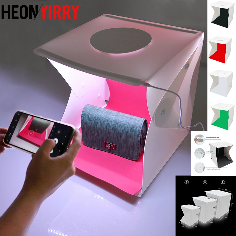 

Portable 2 LED Folding Lightbox 40*40 Portable Photography Photo Studio Softbox Adjustable Brightness Light Box For DSLR Camera