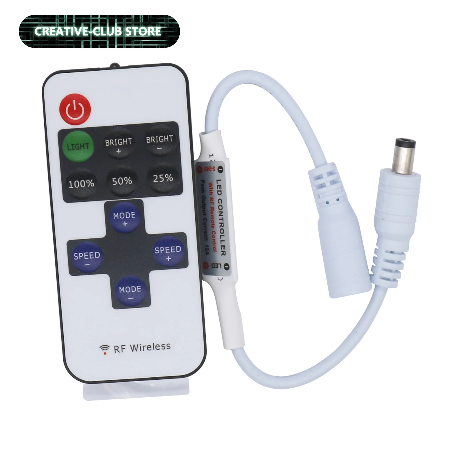 Фото Беспроводной RF-контроллер-диммер DC5-24V Mini с 11 кнопками для одноцветных светодиодных лент SMD5050/3528/5730/3014 №1