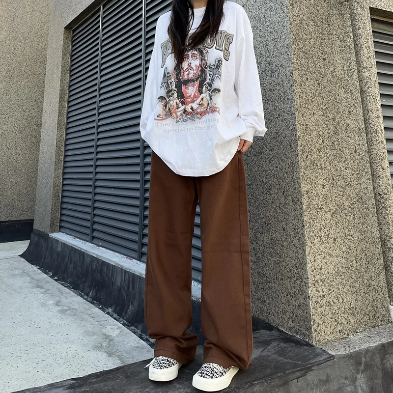 Streetwear Men 2022 New Pattern Recreational Coffee Pants Straight Cylinder Comfortable Loose Jeans Autumn and Winter Female