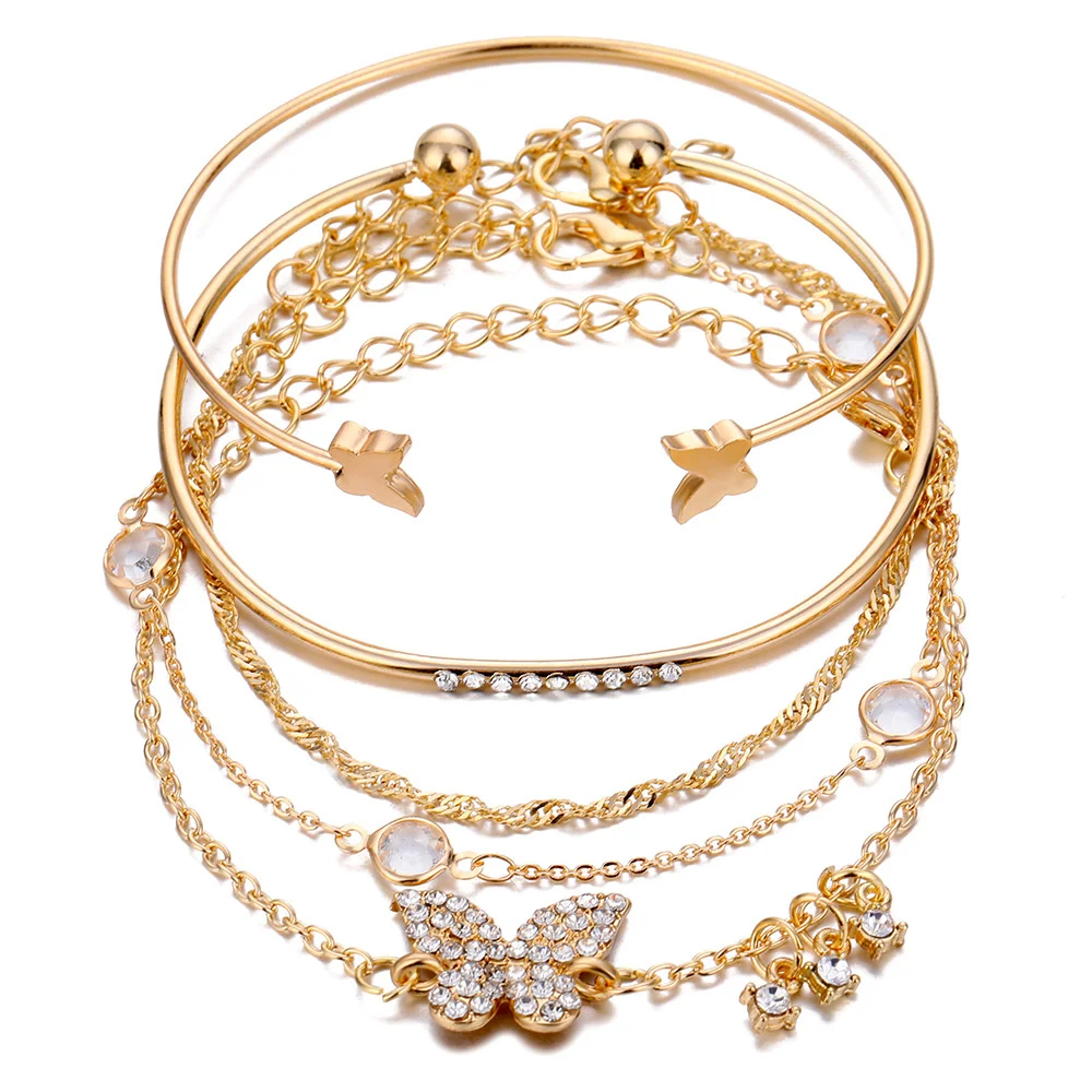

Gold Layered Chain Cuban Butterfly Bracelets For Women Knot Cuff Bangles Bohemian Luxury Bracelet Jewelry Punk