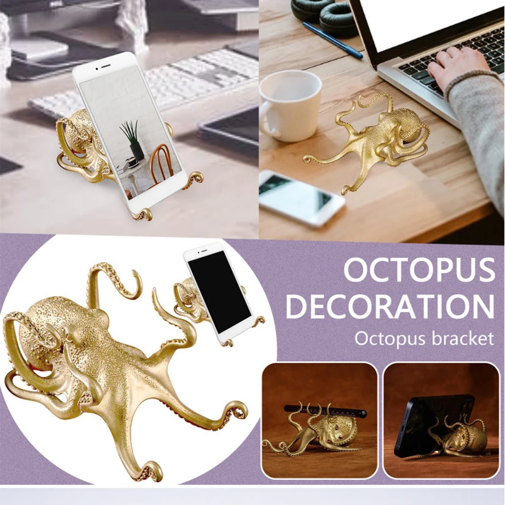 

Octopus Stand Voor Computer Telefoon Pen Messing Houder Grappige Kleine Dierlijke Vorm Ornamenten Gift Home Office Decoratie