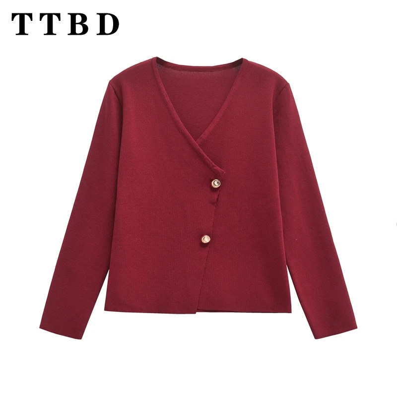 TTBD 2024 осенняя новая женская модная вязаная верхняя куртка с длинными рукавами