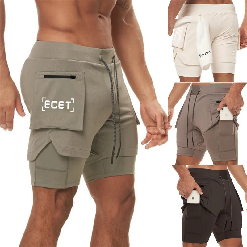 

2021 New Running shorts summer men's gym shorts fitness training quick-drying shorts men's jogging 2-in-1 Running sports shorts