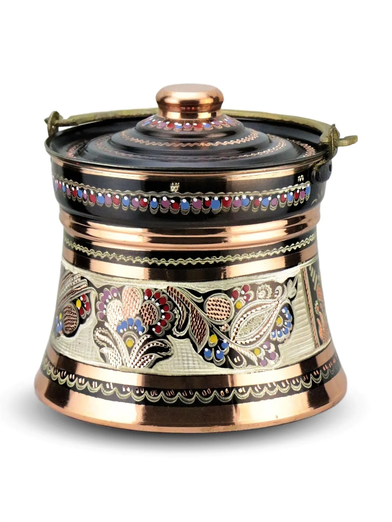 

Morya Yogurt Copper Bucket with Lid Handmade Multi Purpose Pot for Stocking Container Utensils Kitchen Accessories 4.5L