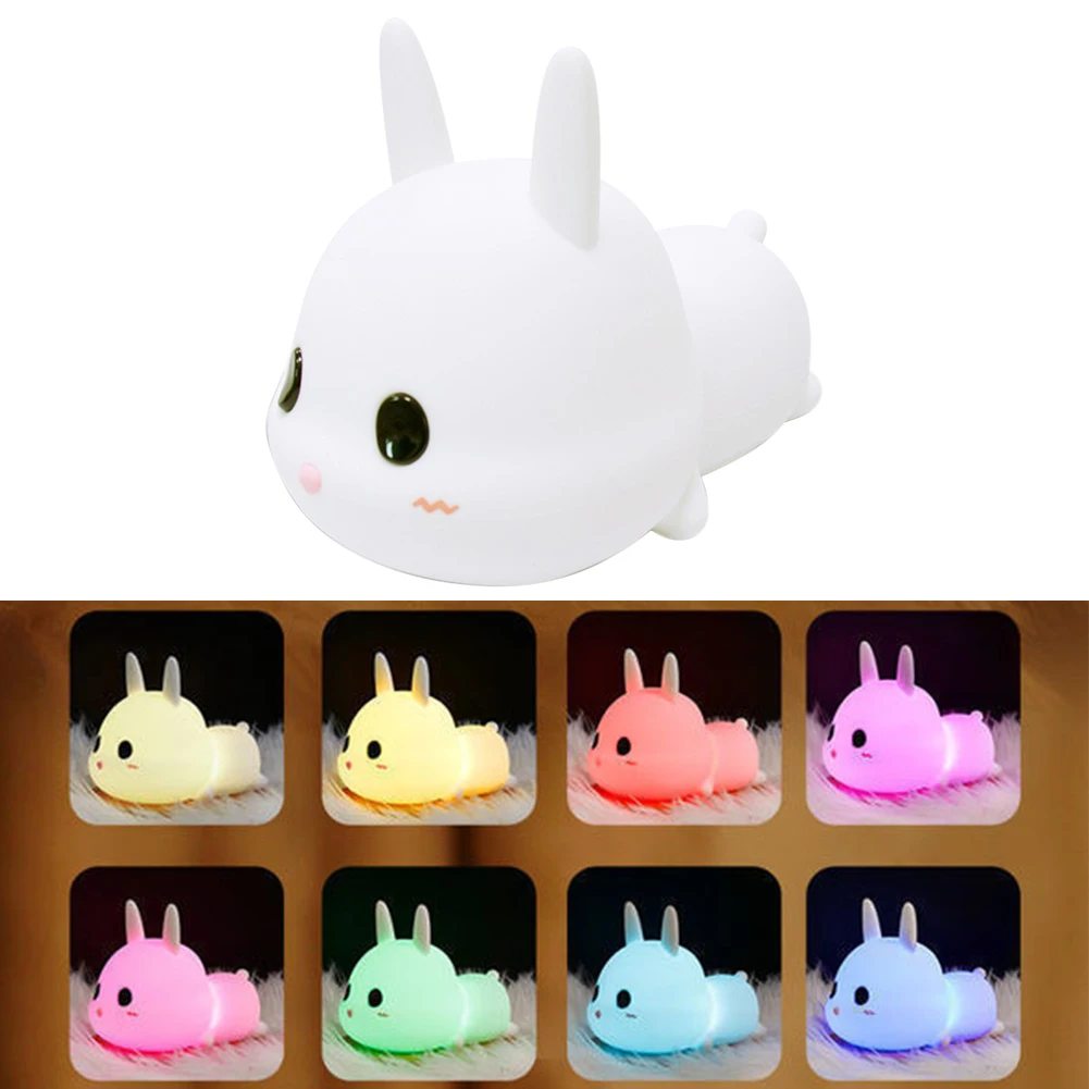 

Nursing Children Bedside Baby Lamp USB Rechargeable Silicone Bedroom Touch Dimmable Gift Night Light Cartoon Timer Cute Rabbit