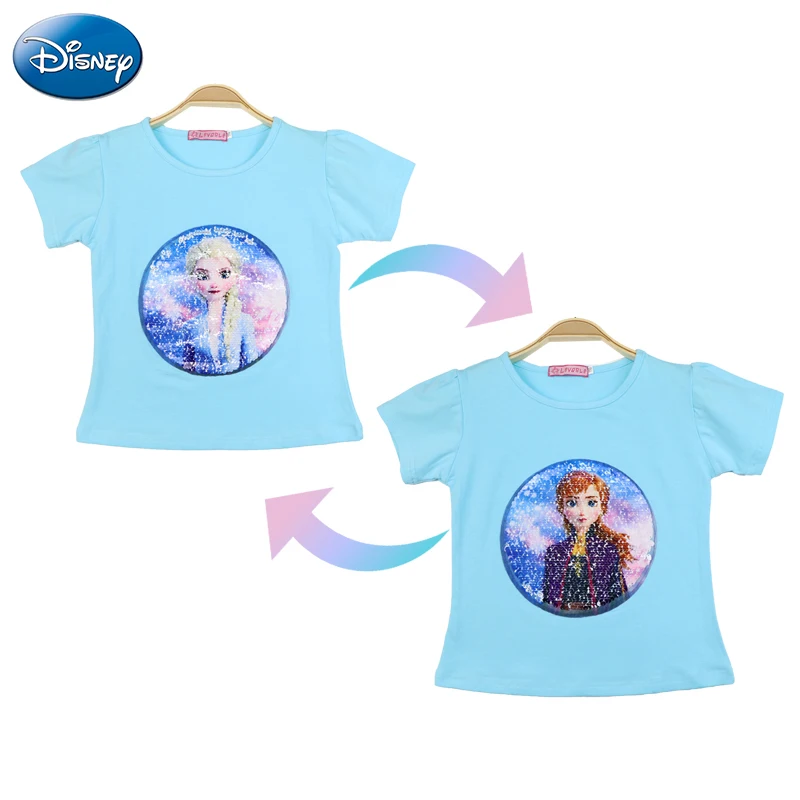 

New Fashion Kids Clothes Sequin Change T-Shirts Disney T Shirts Children Cartoons Kawaii Anime Tops Girl Outfits Tee Shirt 2-10Y