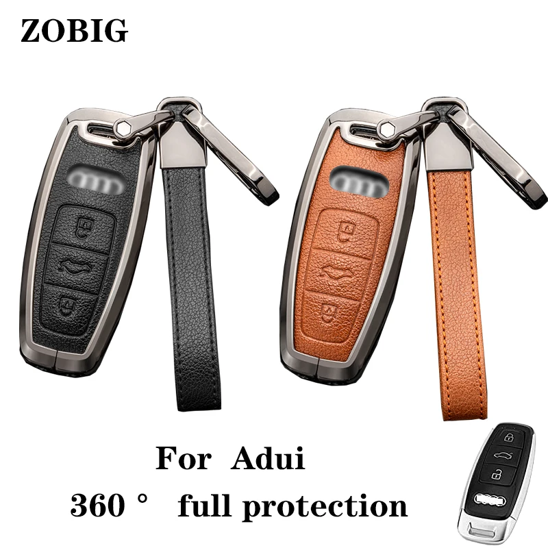 

ZOBIG 3 Button Key Fob Cover for Audi A8 A6 A7 C8 E-Tron Keyless Remote Key Holder Zinc alloy Leather Key Protective Case