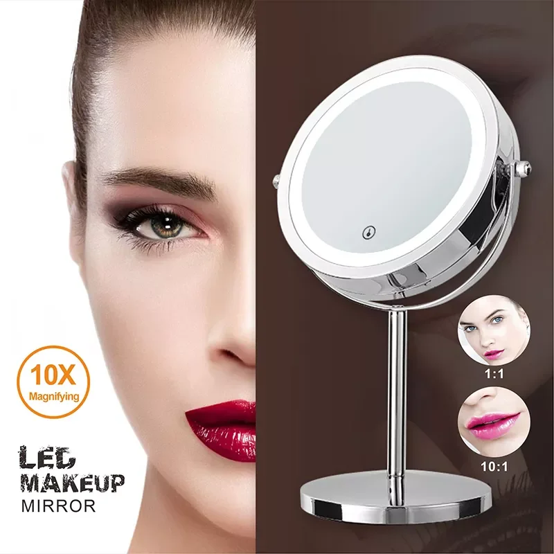 

2022New 7in Led Makeup 10X Magnifying Cosmetic Mirror with Light Touch Dimmer Switch Make up Double Side Desktop Vanity Mirror D