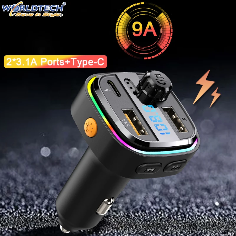 

Worldtech Car Charger Car kit Bluetooth 5.0 PD fast Charger FM Transmitter MP3 player Adapter for car