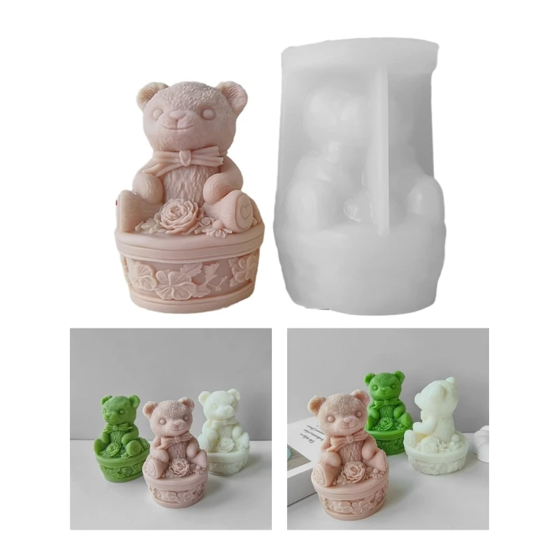 

Beautiful Flower Bear Candle Silicone Mold Gypsum Resin Molds Unique Figurine Ornament Mold DIY Home Decor