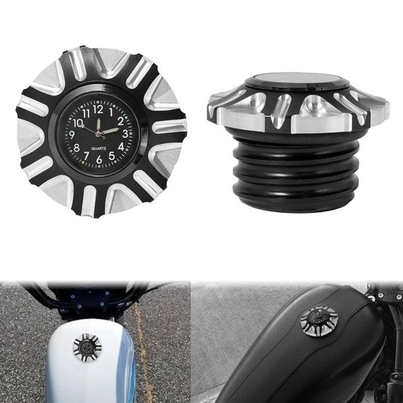 

Совместим с XL 883 XL1200 X48 Softail туристический алюминиевый мотоцикл топливный Бензобак декоративная масляная крышка-крышка с часами E8BC