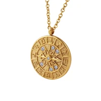 amaiyllis 18k gold vintage medal set with zircon embossed constellation dial pendant necklace jewelry