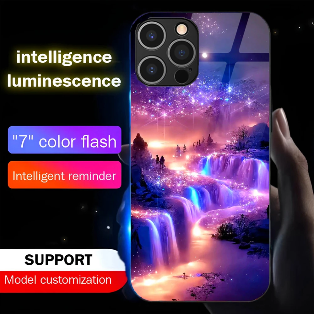 Фото Светящийся чехол для телефона из закаленного стекла Brilliant Galaxy Sky Smart LED Light Glow для iPhone Air 17 16 E 15 14 13 12 11 Pro Max Plus №1