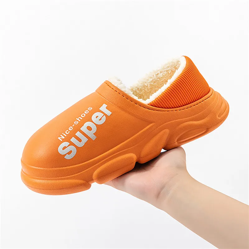 

New Winter Women Slippers Men'S Non-Slip Plush Cotton Slipper Indoor Home Thick Flat Platform Solid Ladies EVA Waterproof Shoes