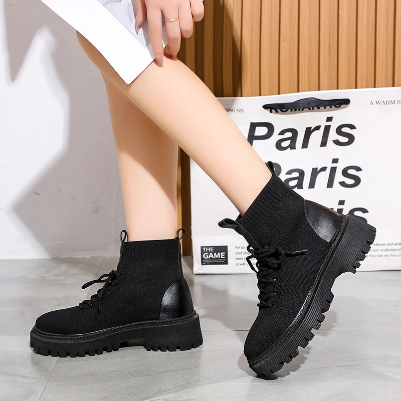 

New Boots for Women 2022 Fashion Women's Boots Lace Up Shoes for Women Motorcycle Boots Girls Botines Ladies Botas De Mujer