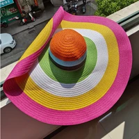 rainbow striped big brim anti ultraviolet sunshade sun hat beach sun hat with wire edge can be folded arbitrarily