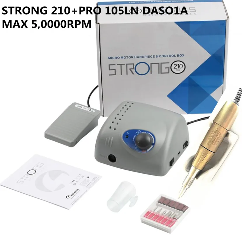 NEW Authent Strong 210 PRO 105LN DASO1A 65W 50000RPM Electric Nail Drill Machine Model Manicure Pedicure Nail File Bit