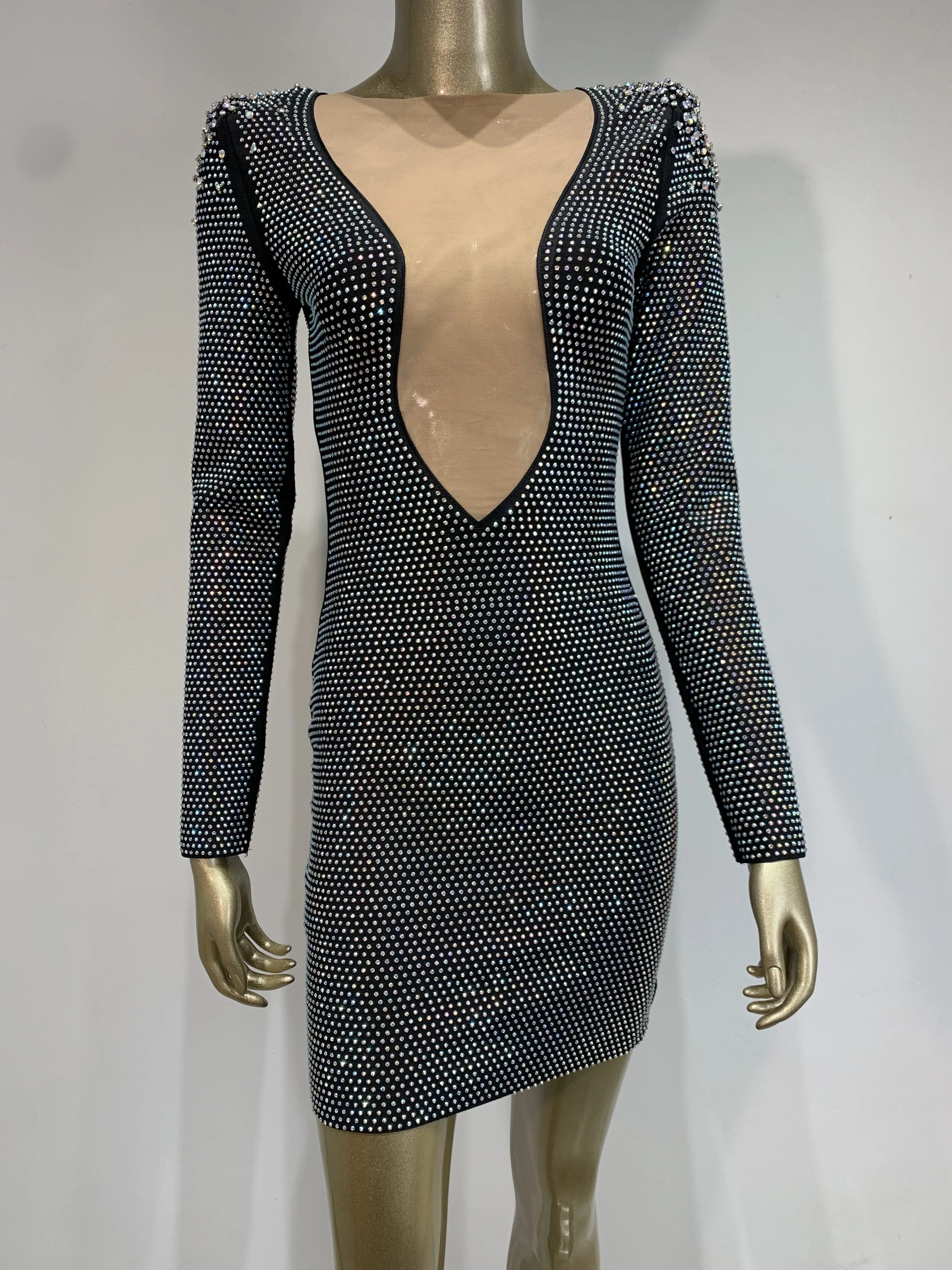 Женское дизайнерское Бандажное платье эластичное вечернее с длинным рукавом и