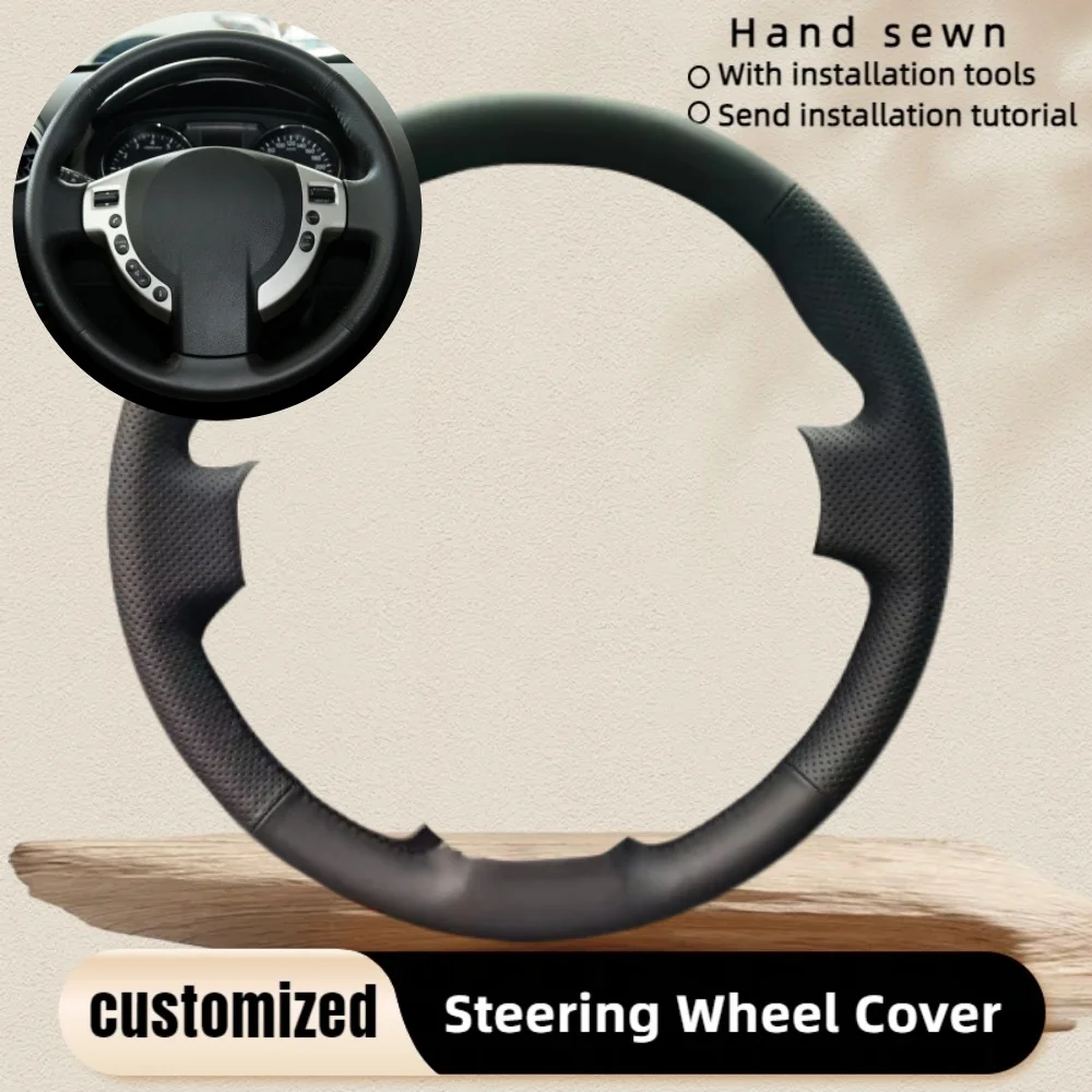 

Автомобильный плетеный чехол на руль, сшитый вручную черный кожаный чехол для Nissan Qashqai J10 X-TRAIL NV200 2008-2012, автомобильные аксессуары