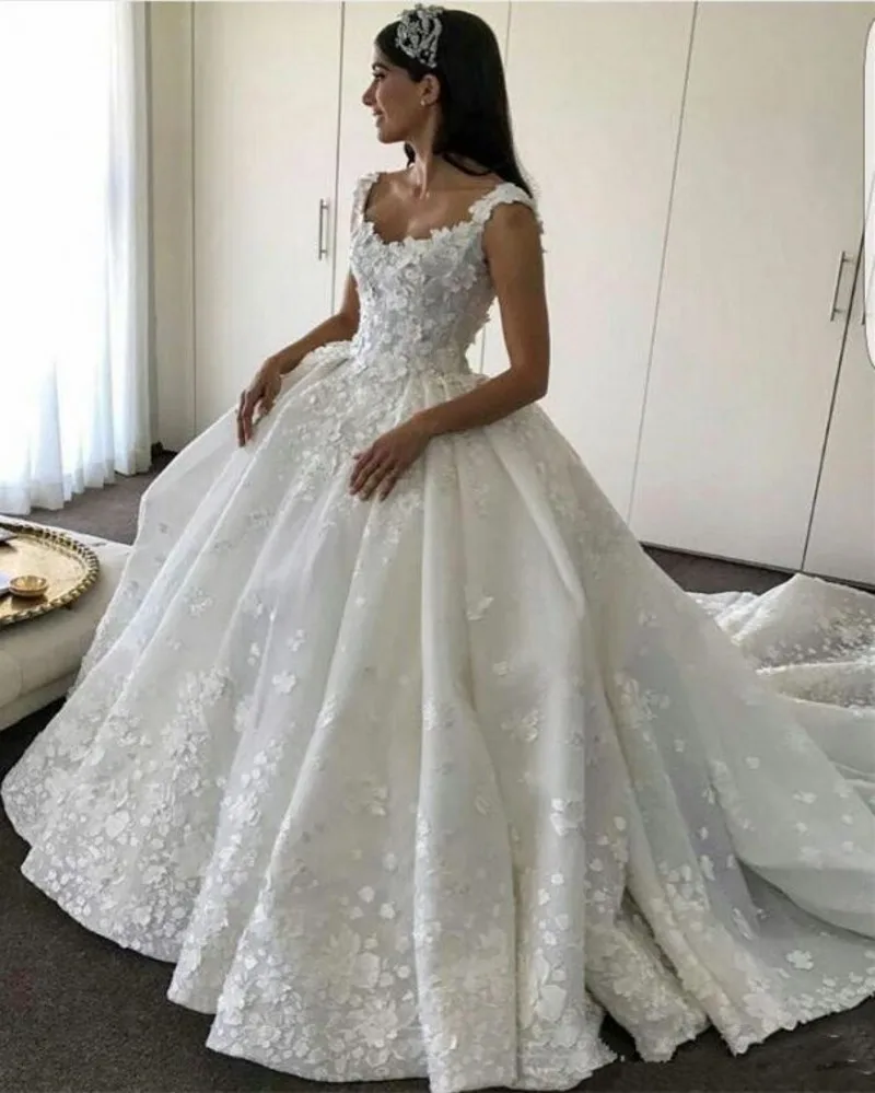 

Glamorous A-line Wedding Dress 2023 Scoop Sleeveless Flowers Lace Bride Gowns Arabic Dubai Vestidos De Novia