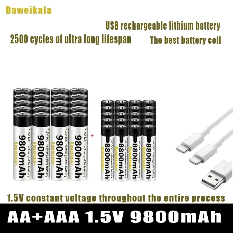 1 5 В AA + AAA USB аккумуляторная батарея 9800 мАч/AAA 8800 мАч литий-ионные батареи для
