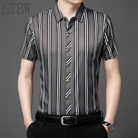 ltbw fast shipping new vertical striped mens short sleeve shirt casual short sleeve top