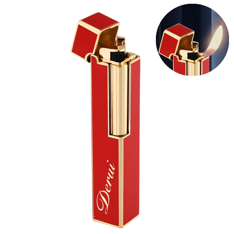 

New Derui Wheel Side Sliding Open Flame High-End Long Strip Boutique Inflatable Cute Lighter Ladies (Gift Box Packaging)