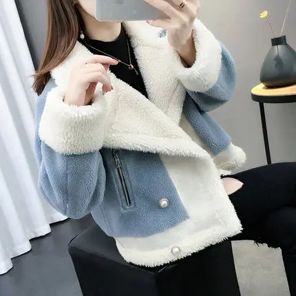 Fashion Lamb h Jacket Women 2022 New Autumn Winter Single-Breasted Short For Coat Female Loose Clothes Thick Outerwear  fur