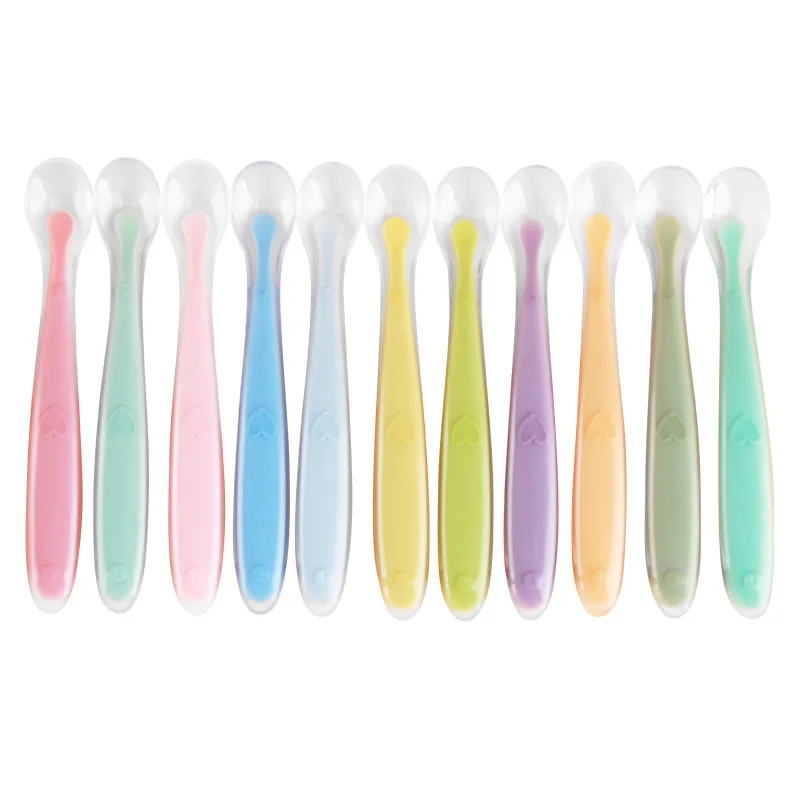 1 PC Baby Soft Silicone Spoon Candy Color Infant Temperature Sensing Spoons Newborn Tableware Baby Feeding Cutlery Tools