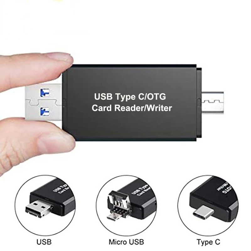 

Type C & micro USB & USB 3 In 1 Card Reader High-speed Universal USB 3.0 OTG TF/SD Extension Headers Cardreader