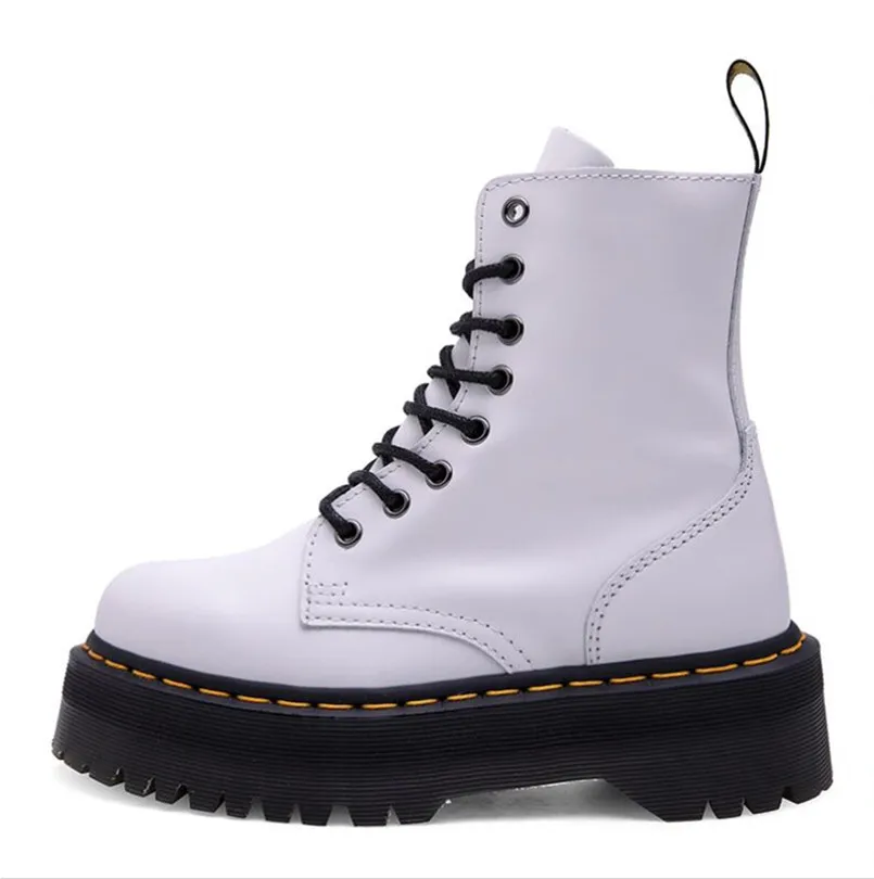 

Spring Women's Ankle Boots Leather Lace Up Ladies Winter Shoes Fashion Cool Platform Boots Black Female Footwear Unisex Couple