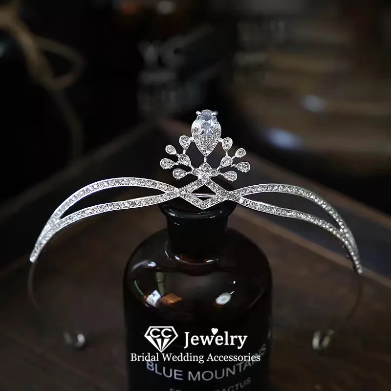 Тиары CC женские с кристаллами, свадебные аксессуары, обручальные украшения для волос, модные короны в форме капли воды, HS177