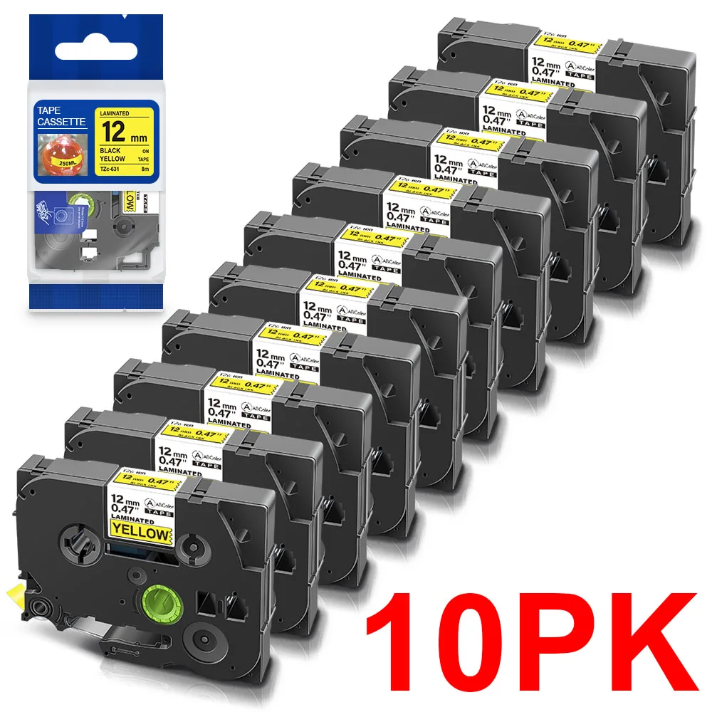 A ABColor 10PK 231 631 лента для этикеток, совместимая с лентой для этикеток Brother, черная на белом для маркировочной машины Brother PTH110 PTD210